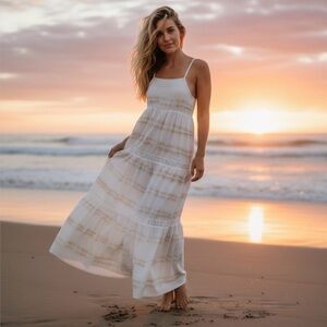 Aerie Tie Dye Maxi Dress White Size Small Ethereal Goddess Summer Bohemian Beach